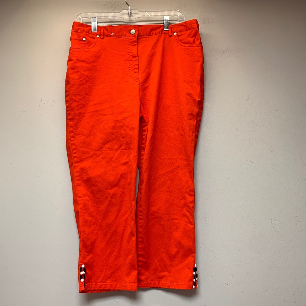 Ruby Rd Capri Pants Women 12 Orange Excellent Beaded Hem Stretch Cotton Blend